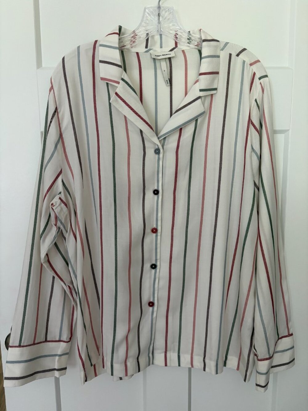 Cozy Earth Soft Woven Long Sleeve Pajama Top Cottage Stripe L Tencel Rayon EUC